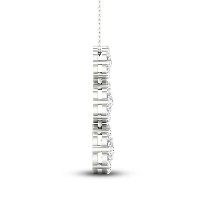 Diamond Triple Flower Necklace 1 ct tw Round-cut 10K White Gold 18"