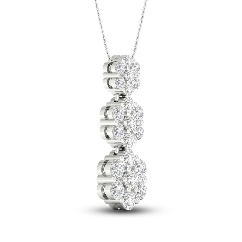 Diamond Triple Flower Necklace 1 ct tw Round-cut 10K White Gold 18"