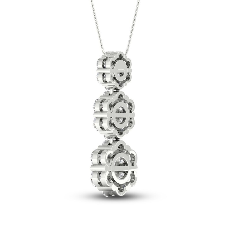 Diamond Triple Flower Necklace 1 ct tw Round-cut 10K White Gold 18"