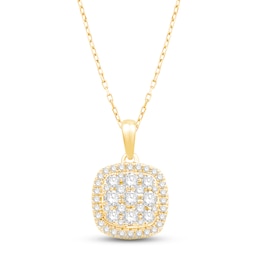 Diamond Cushion Necklace 1/2 ct tw Round-cut 10K Yellow Gold 18"