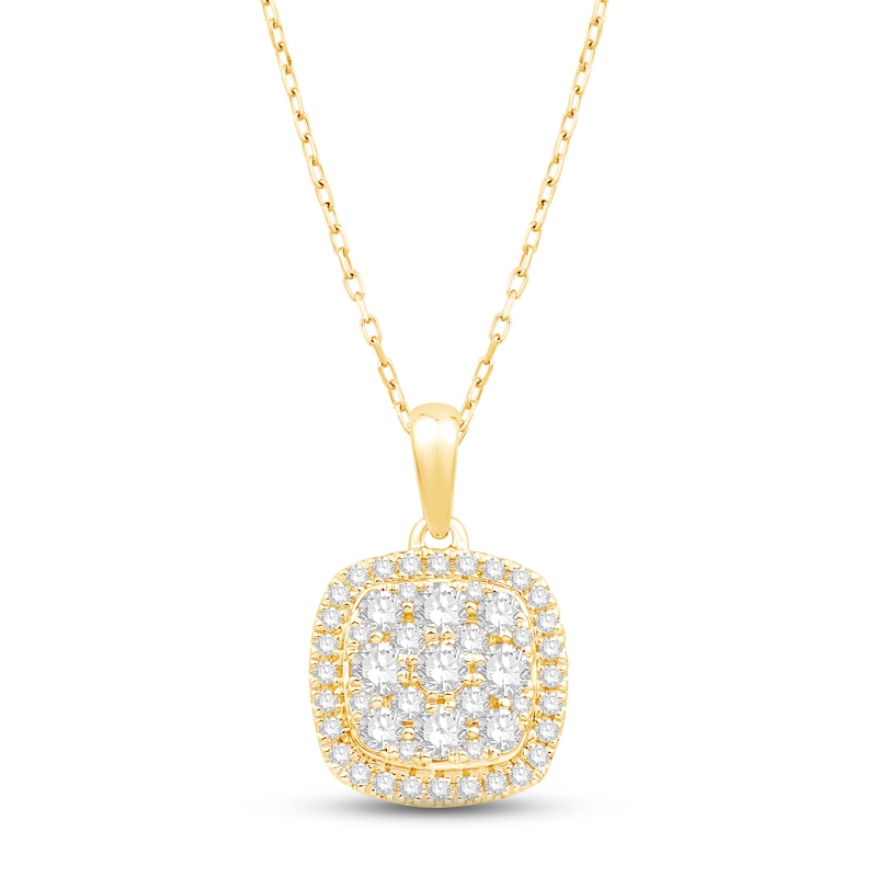 Diamond Cushion Necklace 1/2 ct tw Round-cut 10K Yellow Gold 18"