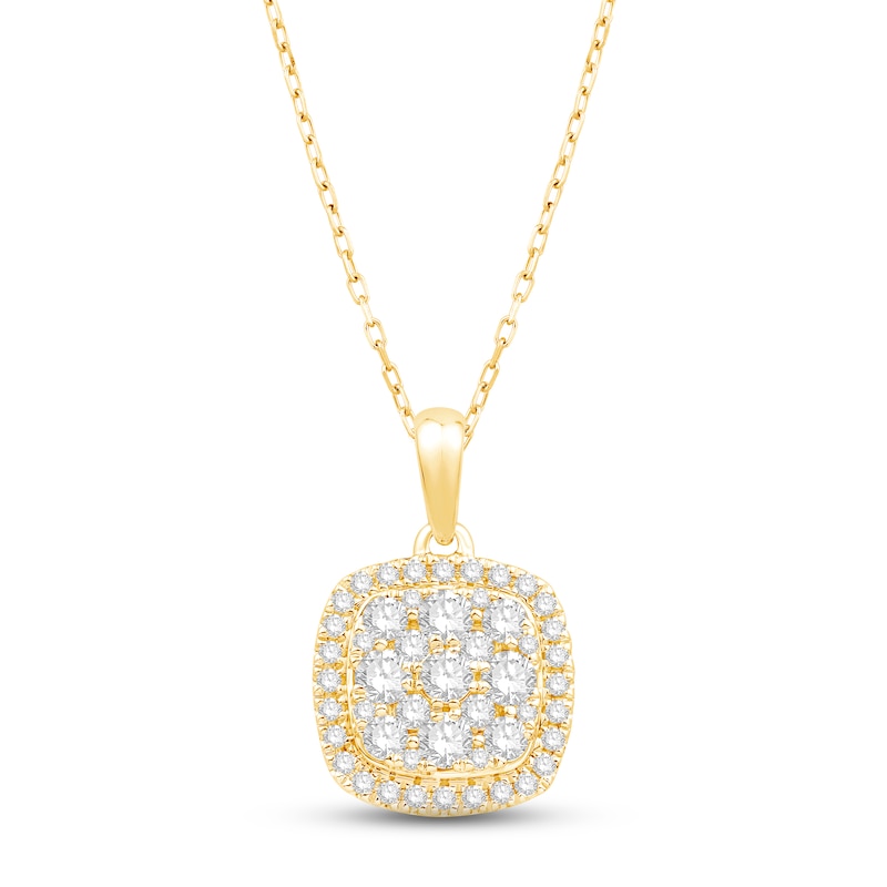 Main Image 1 of Diamond Cushion Necklace 1/2 ct tw Round-cut 10K Yellow Gold 18&quot;