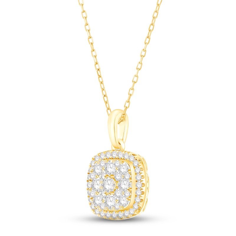 Diamond Cushion Necklace 1/2 ct tw Round-cut 10K Yellow Gold 18