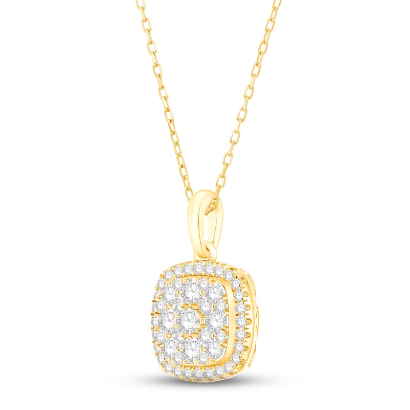 Main Image 3 of Diamond Cushion Necklace 1/2 ct tw Round-cut 10K Yellow Gold 18&quot;