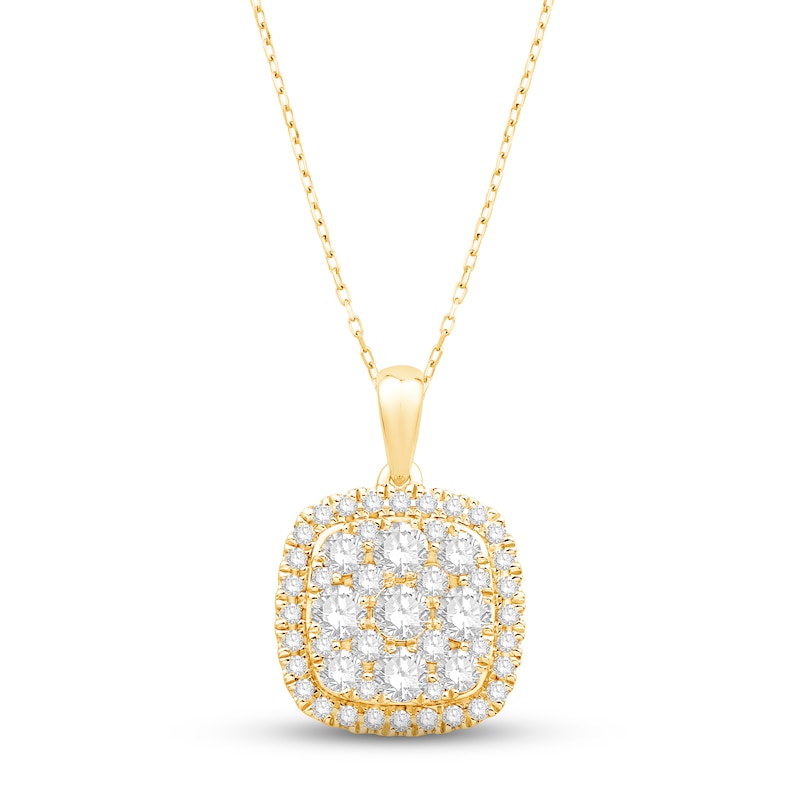 Diamond Cushion Necklace 1 ct tw Round-cut 10K Yellow Gold 18"