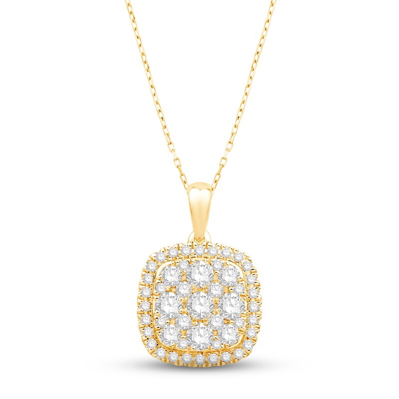 Main Image 1 of Diamond Cushion Necklace 1 ct tw Round-cut 10K Yellow Gold 18&quot;