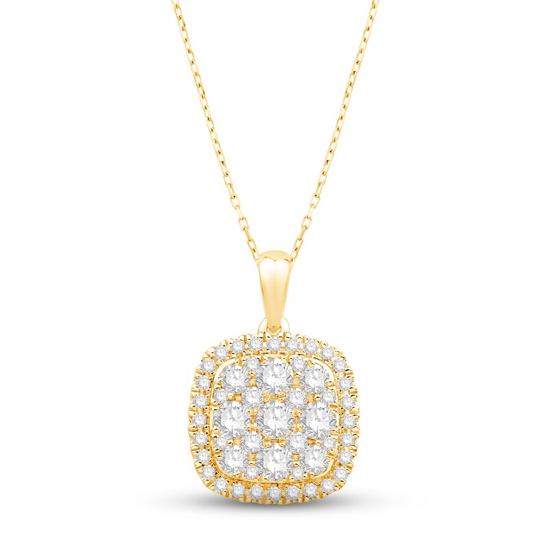 Diamond Cushion Necklace 1 ct tw Round-cut 10K Yellow Gold 18