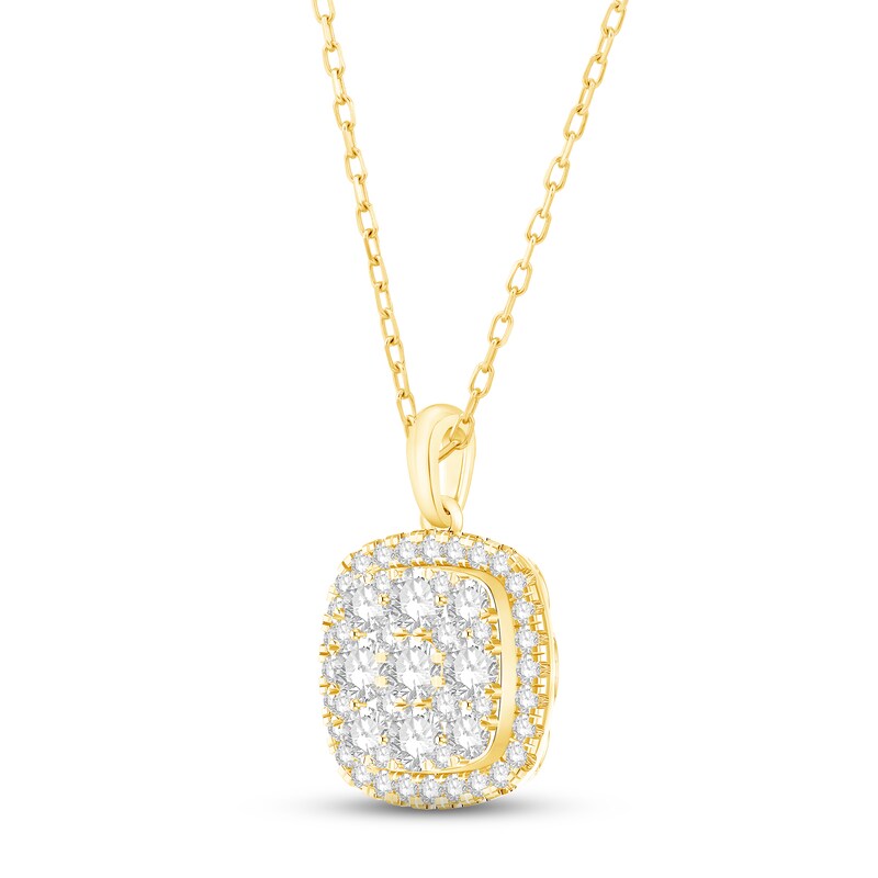 Main Image 3 of Diamond Cushion Necklace 1 ct tw Round-cut 10K Yellow Gold 18&quot;