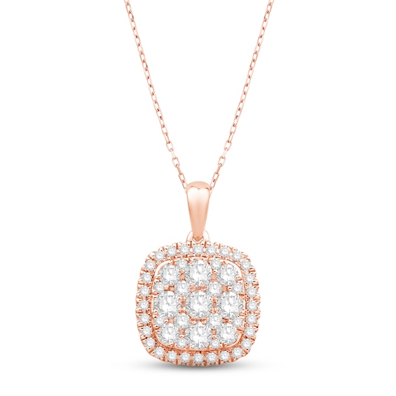 Diamond Cushion Necklace 1 ct tw Round-cut 10K Rose Gold 18"