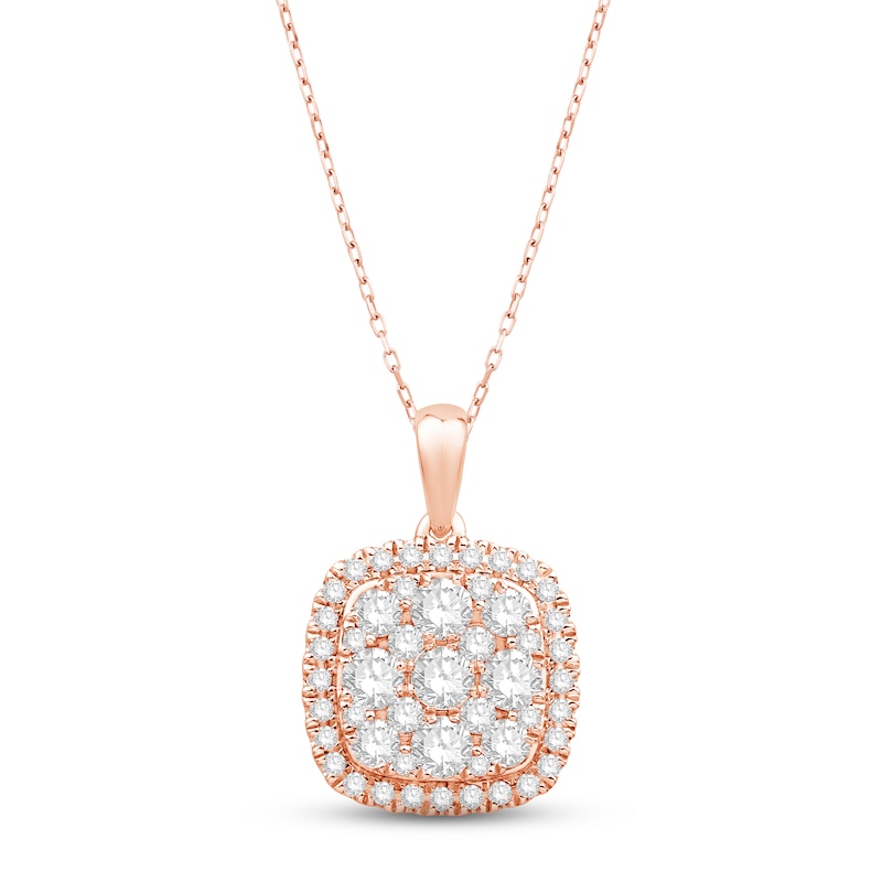 Main Image 1 of Diamond Cushion Necklace 1 ct tw Round-cut 10K Rose Gold 18&quot;
