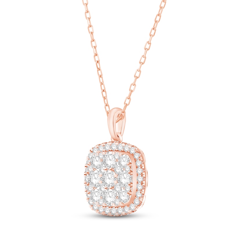 Main Image 3 of Diamond Cushion Necklace 1 ct tw Round-cut 10K Rose Gold 18&quot;