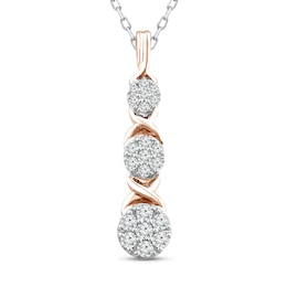 XO from KAY Diamond 3-Stone Necklace 1/4 ct tw Sterling Silver & 10K Rose Gold 18"