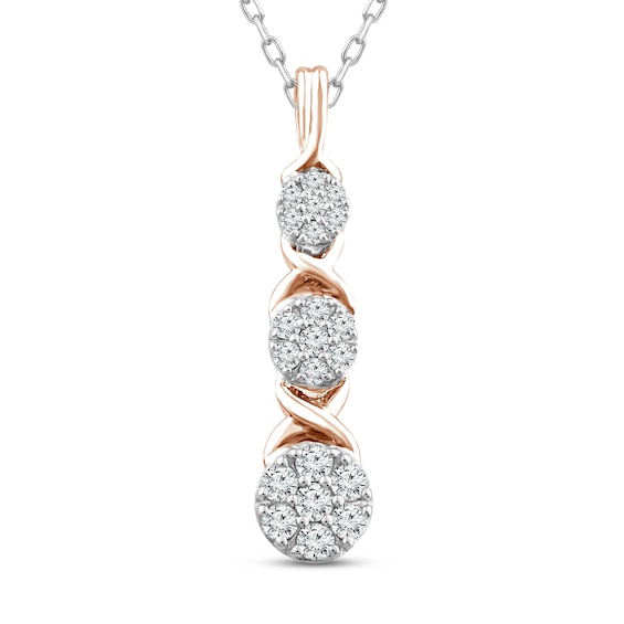 XO from KAY Diamond 3-Stone Necklace 1/4 ct tw Sterling Silver & 10K Rose Gold 18"