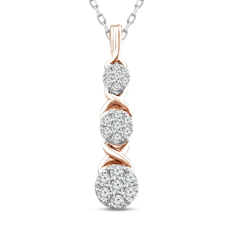 Main Image 1 of XO from KAY Diamond 3-Stone Necklace 1/4 ct tw Sterling Silver & 10K Rose Gold 18&quot;