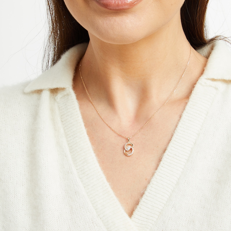 Main Image 4 of Encircled by Love Diamond Necklace 1/3 ct tw Round-cut 10K Yellow Gold 18&quot;