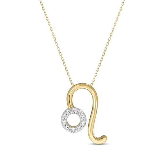 Diamond Leo Necklace 1/10 ct tw Round-cut 10K Yellow Gold 18"