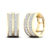 Men's Diamond Two-Row Huggie Hoop Earrings 1/2 ct tw Round-cut 10K Yellow Gold