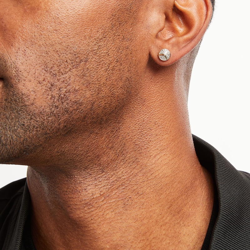 Men's Diamond Pyramid Stud Earrings 1/8 ct tw Round-cut 10K Yellow Gold