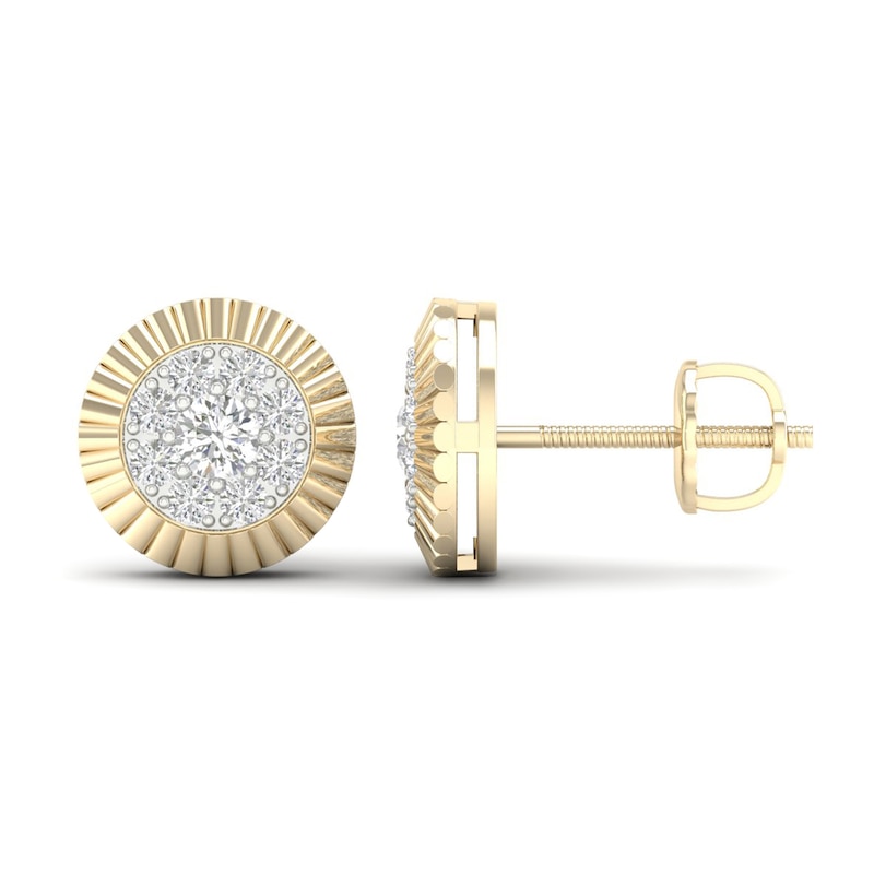 Main Image 2 of Men's Diamond Border Stud Earrings 1/2 ct tw Round-cut 10K Yellow Gold