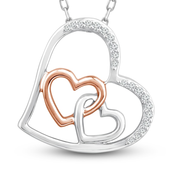 Diamond Heart Necklace 1/15 ct tw Round-cut Sterling Silver & 10K Rose Gold 18"