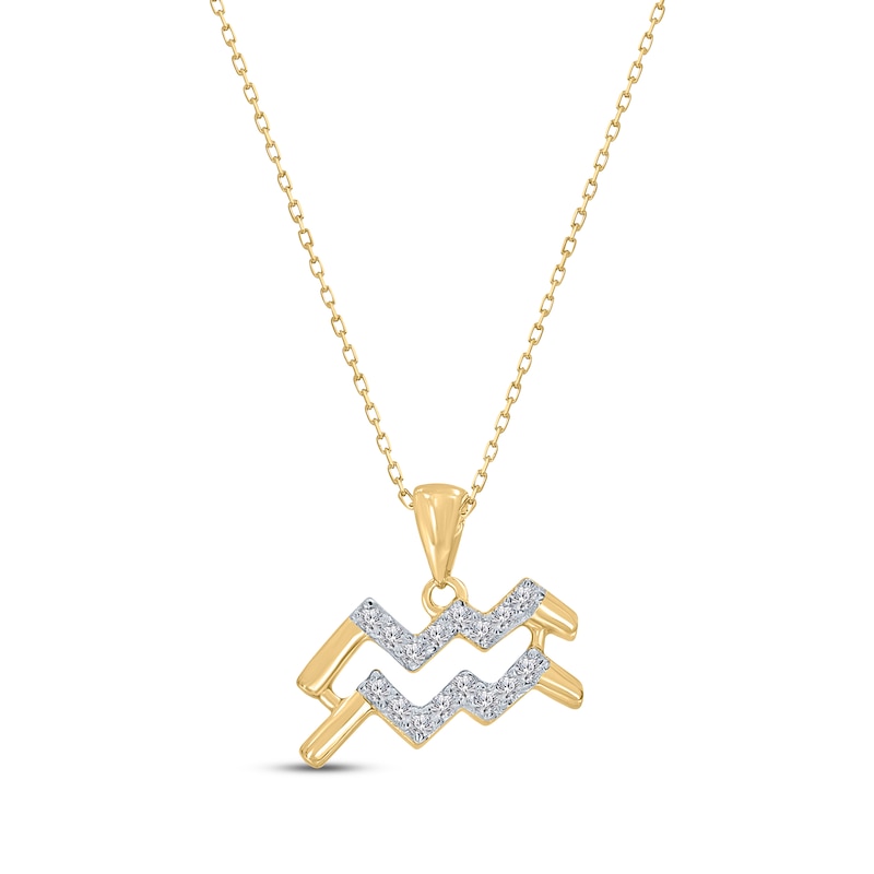 Main Image 1 of Diamond Aquarius Necklace 1/10 ct tw Round-cut 10K Yellow Gold 18&quot;