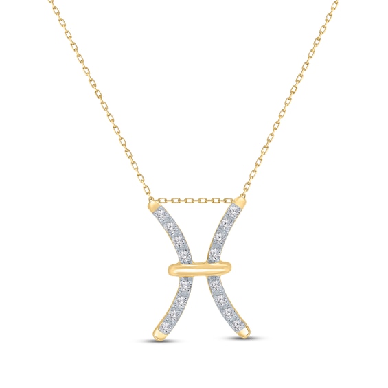 Diamond Pisces Necklace 1/10 ct tw Round-cut 10K Yellow Gold 18"