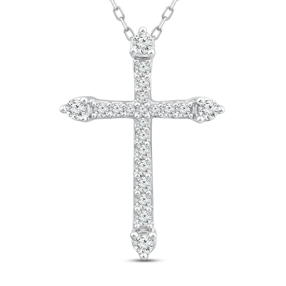 Diamond Cross Necklace 1/2 ct tw Round-cut 10K White Gold 18"