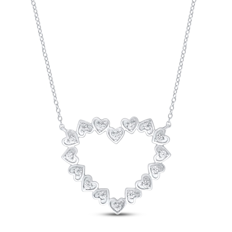 Main Image 1 of Diamond Heart Necklace 1/4 ct tw Round-cut Sterling Silver 18&quot;