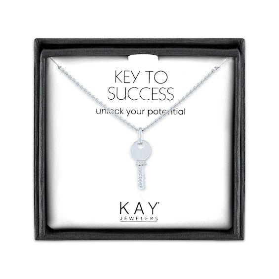 Diamond Key Necklace Sterling Silver 18"
