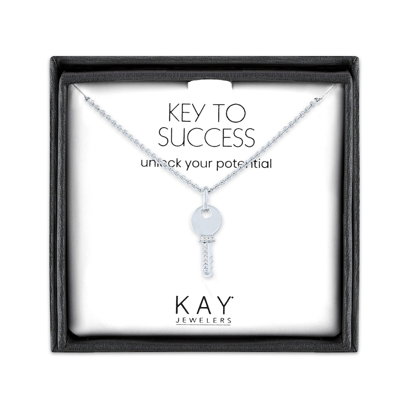 Main Image 1 of Diamond Key Necklace Sterling Silver 18"