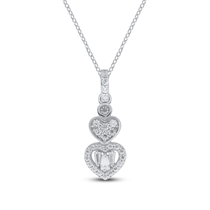 Diamond Heart Necklace 1/5 ct tw Round & Baguette-cut 10K White Gold 18"
