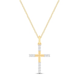 Diamond Cross Necklace 1/5 ct tw Round-cut 10K Yellow Gold 18"