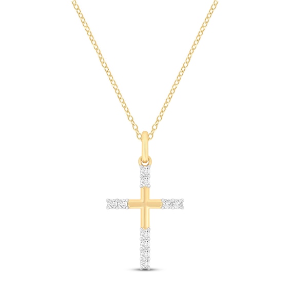 Diamond Cross Necklace 1/5 ct tw Round-cut 10K Yellow Gold 18"