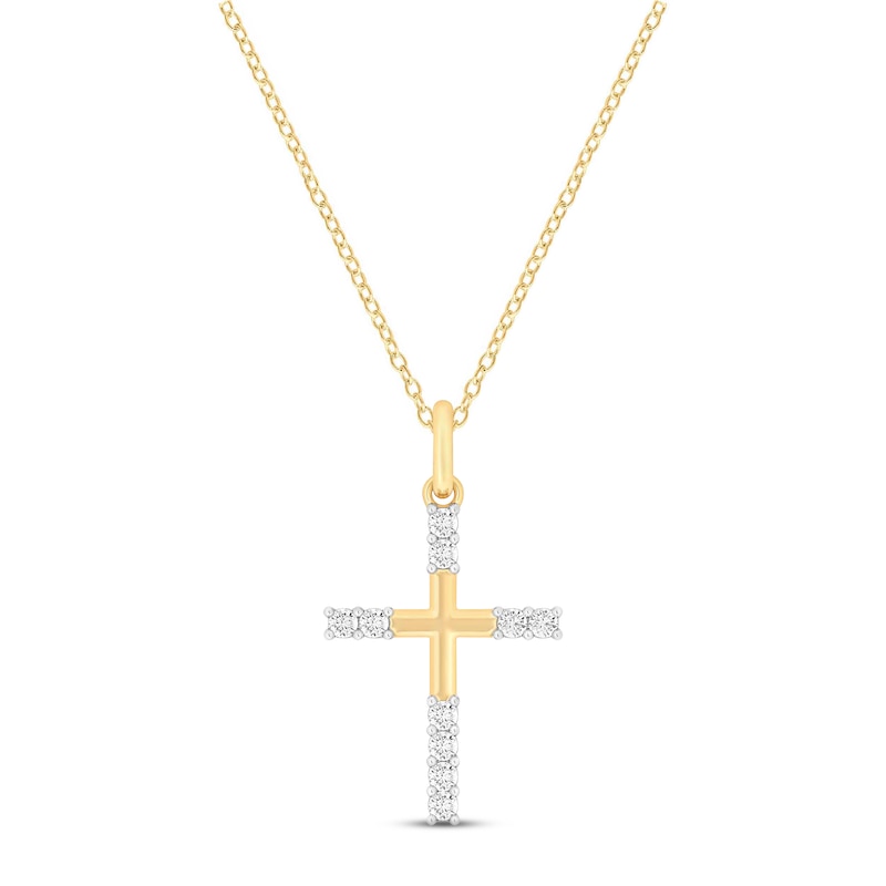 Main Image 1 of Diamond Cross Necklace 1/5 ct tw Round-cut 10K Yellow Gold 18&quot;