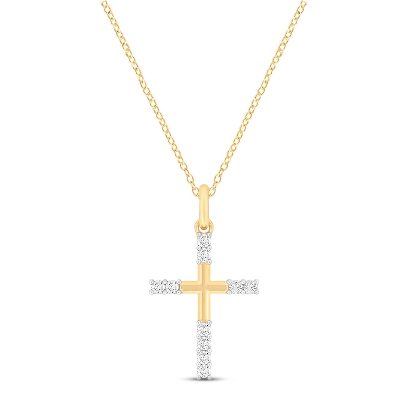 Diamond Cross Necklace 1/5 ct tw Round-cut 10K Yellow Gold 18"