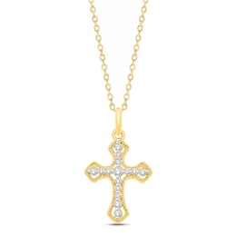 Diamond Cross Necklace 1/10 ct tw Round-cut 10K Yellow Gold 18"