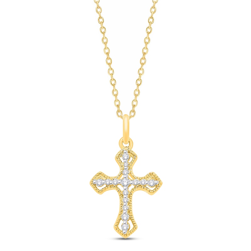 Main Image 1 of Diamond Cross Necklace 1/10 ct tw Round-cut 10K Yellow Gold 18&quot;