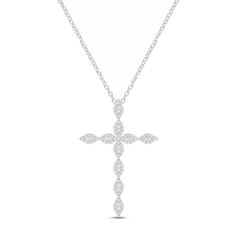 Diamond Cross Necklace 1/3 ct tw Round-cut 10K White Gold 18"
