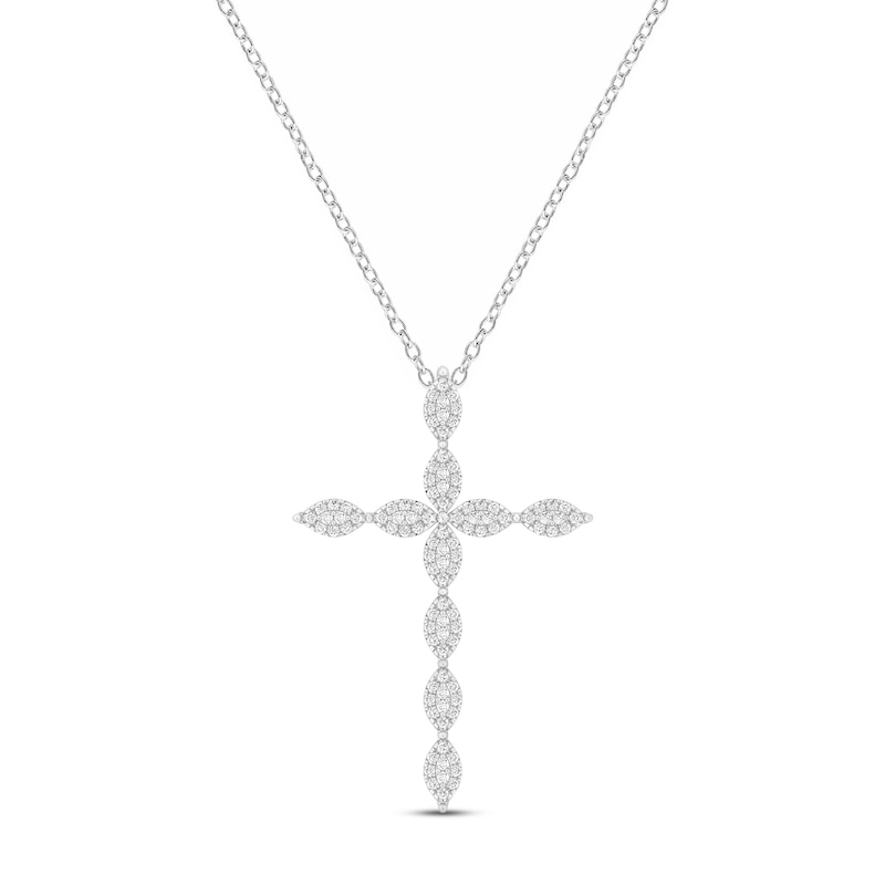 Main Image 1 of Diamond Cross Necklace 1/3 ct tw Round-cut 10K White Gold 18&quot;