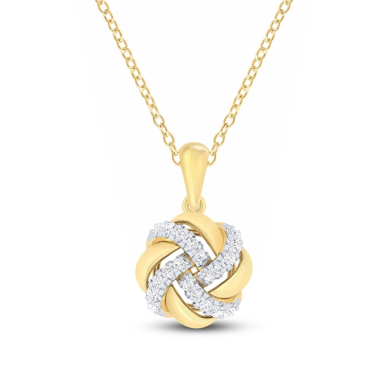 Main Image 1 of Diamond Knot Necklace 1/5 ct tw Round-cut 10K Yellow Gold 18&quot;