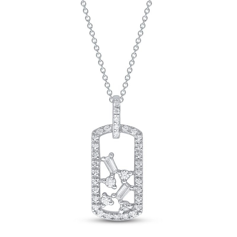 Diamond Dog Tag Necklace 1/6 ct tw Baguette & Round-cut 10K White Gold 18"
