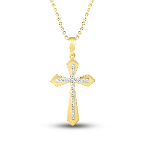 Diamond Cross Necklace 1/10 ct tw Round-cut 10K Yellow Gold 18"
