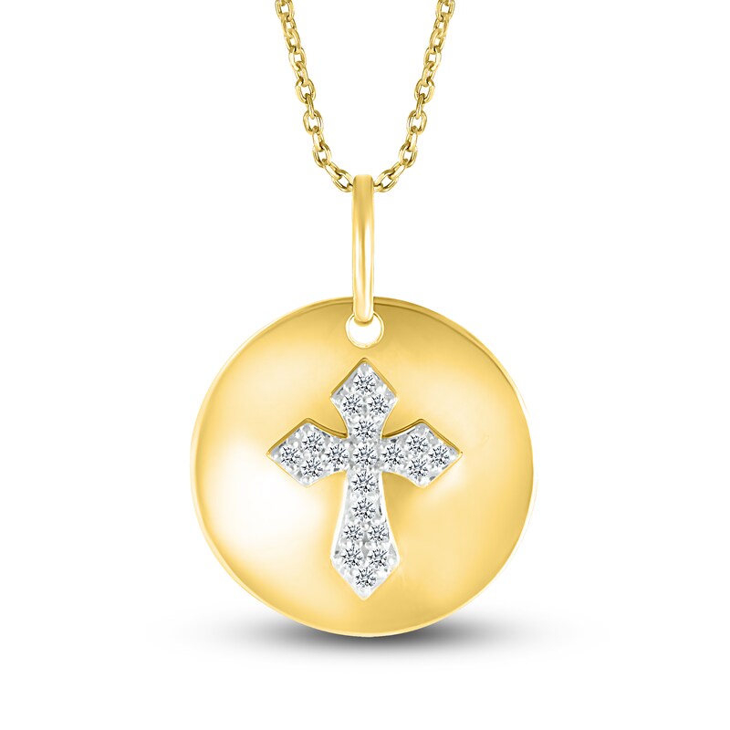 Diamond Round Cross Necklace 1/8 ct tw Round-cut 10K Two-Tone Gold 18"