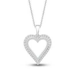 Diamond Two-Row Heart Necklace 1/3 ct tw Round-cut 10K White Gold 18"