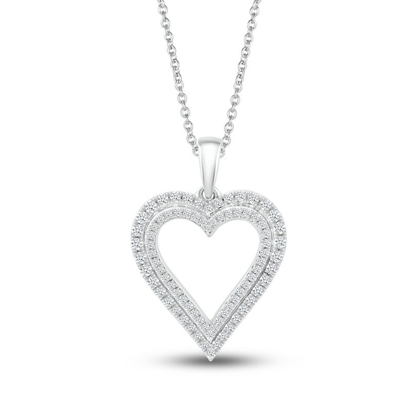 Main Image 1 of Diamond Two-Row Heart Necklace 1/3 ct tw Round-cut 10K White Gold 18&quot;