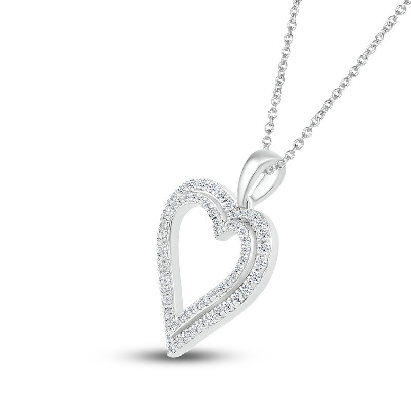 Main Image 2 of Diamond Two-Row Heart Necklace 1/3 ct tw Round-cut 10K White Gold 18&quot;