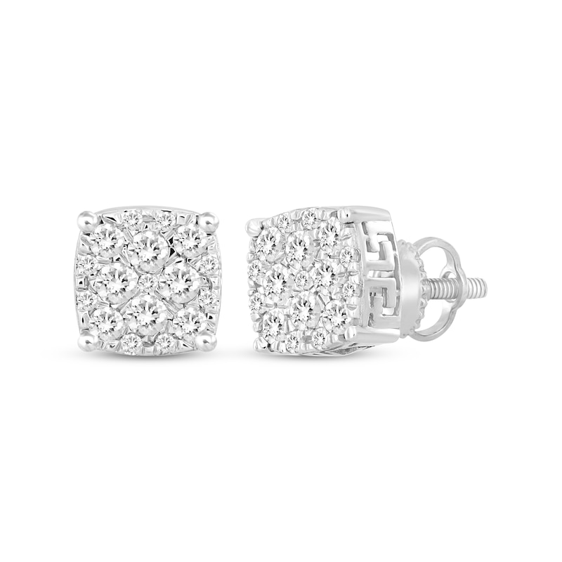 Men's Diamond Stud Earrings Round-cut 10K White Gold