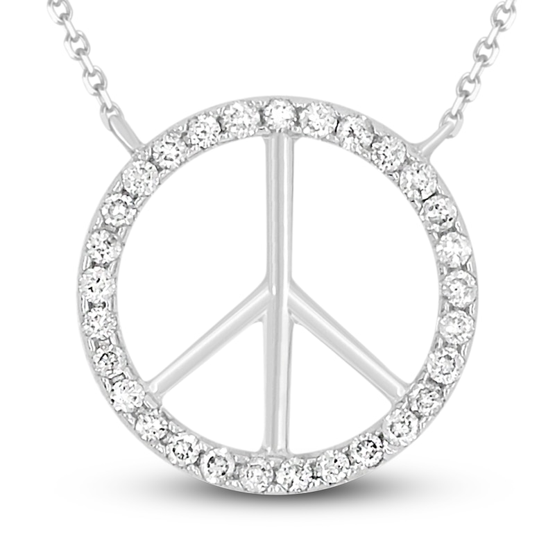 Diamond Peace Sign Necklace 1/6 ct tw Round-cut 10K White Gold 18"