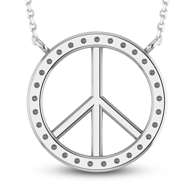 Diamond Peace Sign Necklace 1/6 ct tw Round-cut 10K White Gold 18"