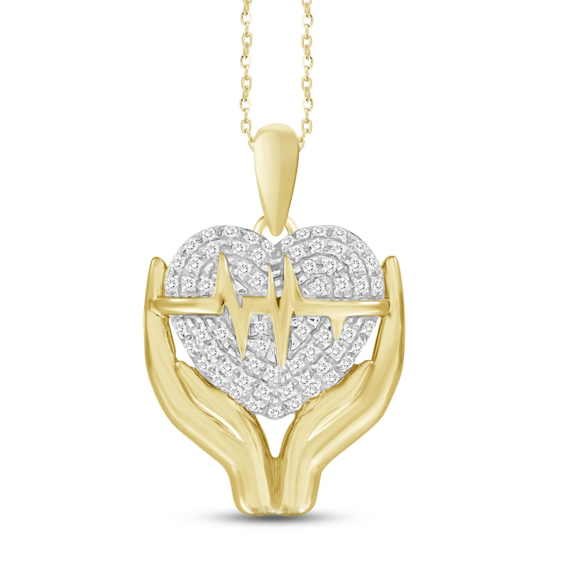 Diamond Hand Heartbeat Pendant 1/20 ct tw Round-cut 10K Yellow Gold